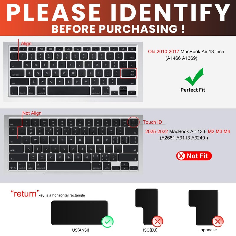 CaseBuy غطاء لوحة مفاتيح CaseBuy لجهاز MacBook Air 13 بوصة لجهاز MacBook Air 13 بوصة A1369 A1466 2012-2017 و MacBook Pro 13 بوصة، 15 بوصة (مع أو بدون شاشة Retina، 2015 أو إصدار أقدم)، أسود - Image 2